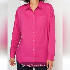 J. Jill relaxed fit button down with front pocket in bright pink fuschia - small